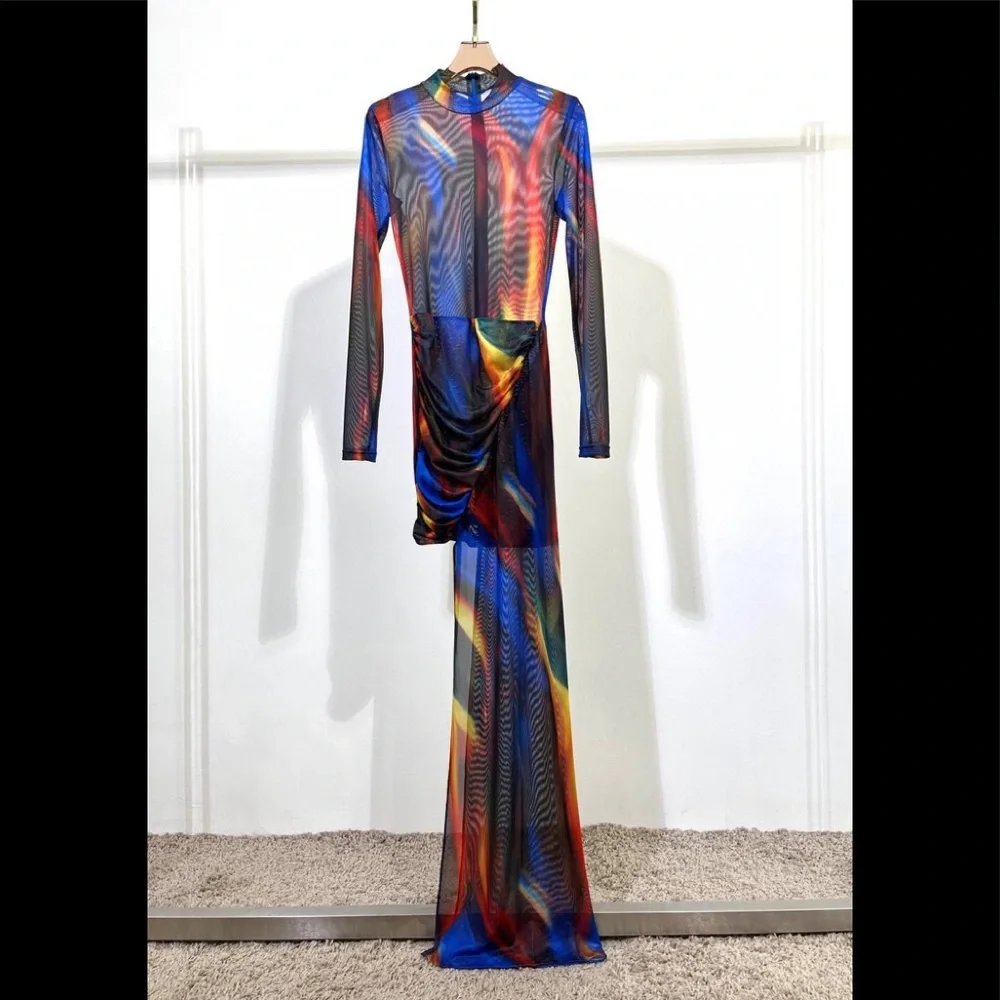 Asymmetric Flame long sleeve Tulle Dress - Picture 4 of 9